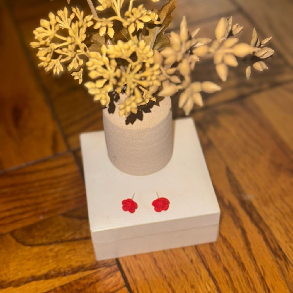 Red Flower Stud Earrings